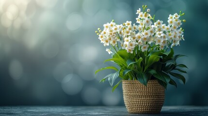   Close-up of a white flower potted plant on a table with blurred background