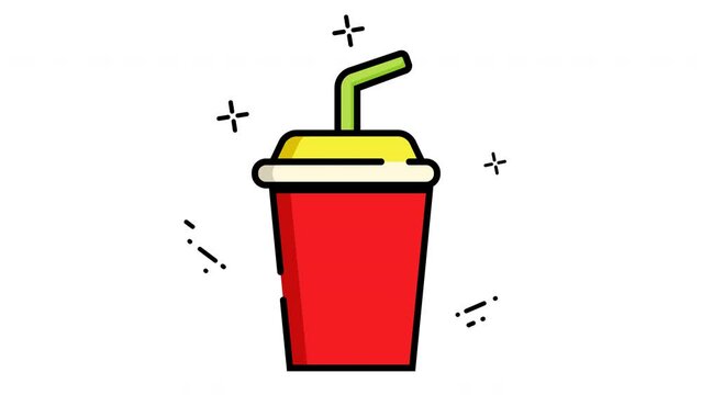 Animation and motion icon of a drink with straw, perfect for restaurant menu design, fast food promotions, social media posts, and foodthemed advertisements.
