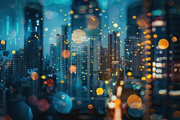 Bokeh lights of a cityscape at night - obrazy, fototapety, plakaty