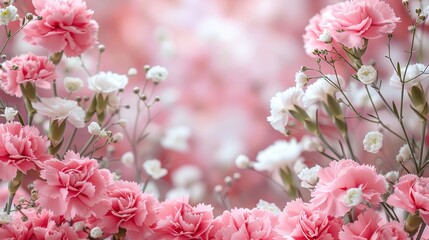   A field of pink and white flowers against a pink and white backdrop of more flowers