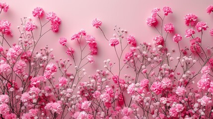   Pink flowers against a pink backdrop with pink walls both fore and aft - obrazy, fototapety, plakaty
