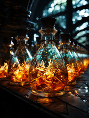 Fairy potions in bottles on table
