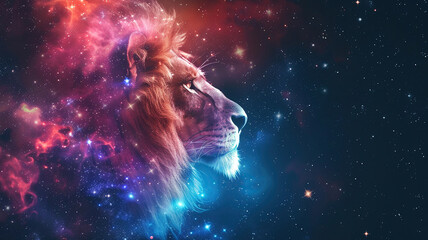 Leo Zodiac Sign Against Space Nebula