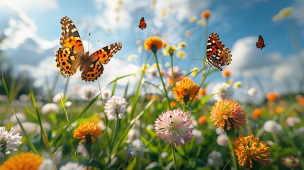 Field of wildflowers with butterflies
