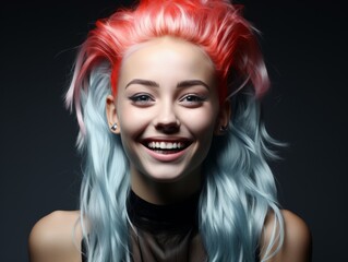 Obraz premium Smiling Woman With Pink and Blue Hair