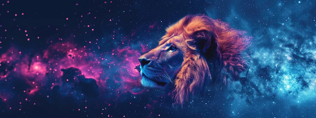 Leo Zodiac Sign Against Space Nebula