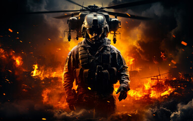 Special forces soldier in the fire