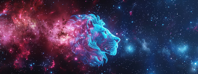 Leo Zodiac Sign Against Space Nebula - obrazy, fototapety, plakaty