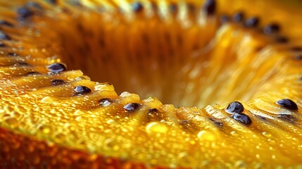   Close-up view of kiwi fruit with water droplets inside