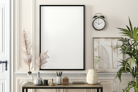 A blank black picture frame on the wall of an elegant home