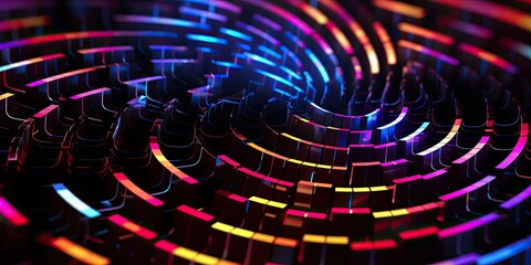 Immerse yourself in the vibrant energy of neon lights with an abstract disk illustration, pulsating with the essence of technology.