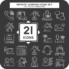 Icon Set Remote Working. related to Technology symbol. chalk Style. simple design illustration