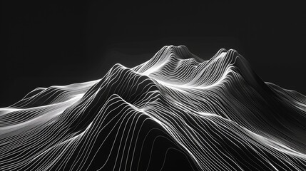 Sharp, angular lines forming a mountain landscape, executed in a minimalist black and white scheme, fluorescent colors  - obrazy, fototapety, plakaty