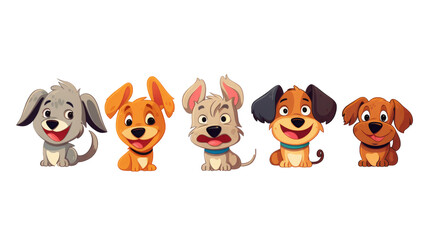 Assorted Cartoon Dogs in Various Poses isolated