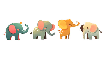 Adorable Cartoon Elephants in Pastel Colors isolated