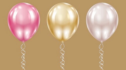   Three balloons on a brown surface with a string