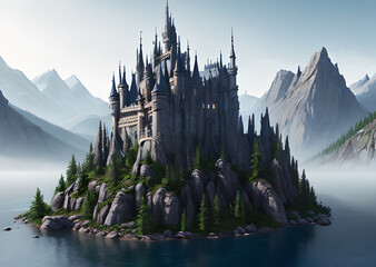 Medieval fantasy castle on the mountain, Generative AI - obrazy, fototapety, plakaty