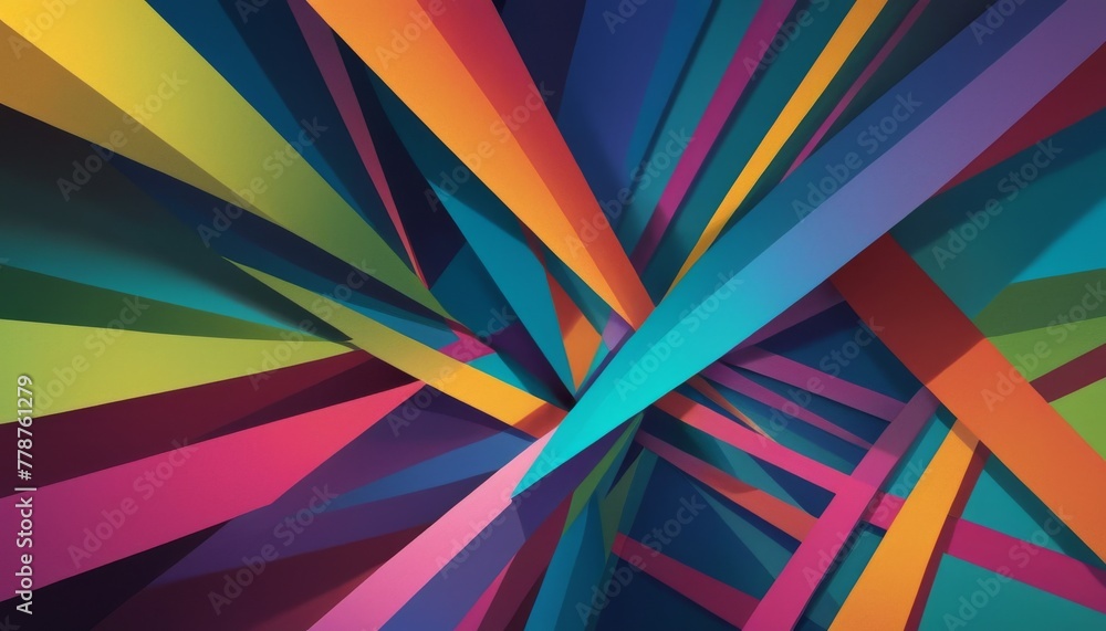 Poster a digital artwork displays a kaleidoscopic explosion of geometric shapes in a spectrum of vibrant co