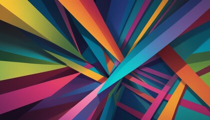 A digital artwork displays a kaleidoscopic explosion of geometric shapes in a spectrum of vibrant colors, conveying energy and creativity.. AI Generation