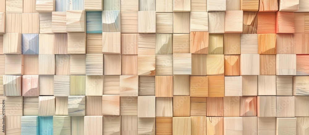 Poster the flooring resembles a wall of rectangular wooden cubes, creating a brown hardwood surface with a 