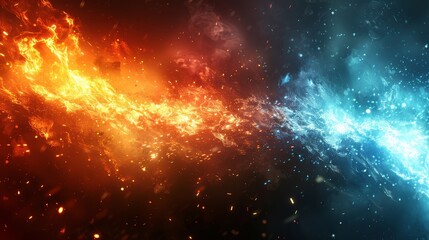   A close-up of a vibrant space filled with various shades of blue, yellow, red, orange, and black flames