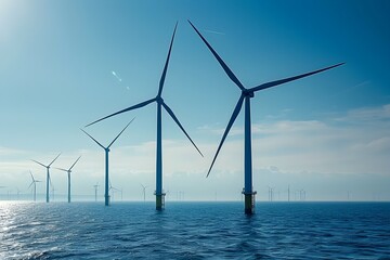 Fototapeta premium Gracefully Spinning Wind Turbines Harnessing Sustainable Energy Against a Serene Blue Sky