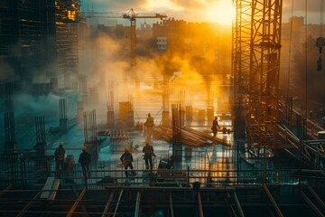 Fototapeta premium Sunset Over Construction Site