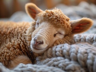 world sleep day. One sheep from the flock separates and winks at the sleeping person.