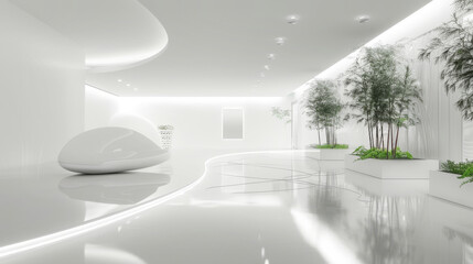Futuristic white exhibition hall