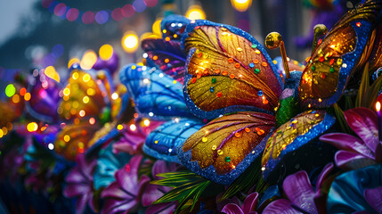 Fototapeta na wymiar Mardi Gras parade float adorned with vibrant decorations. generative ai 