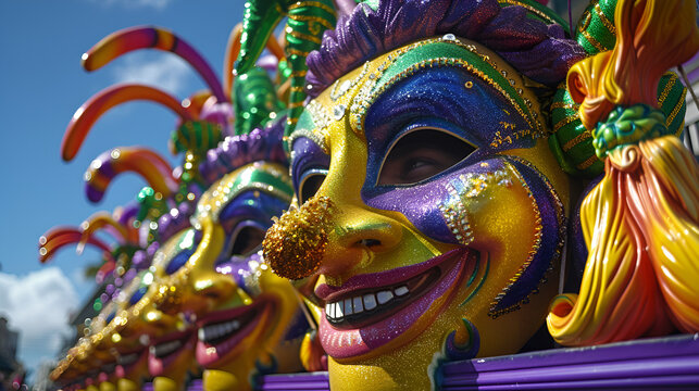 Mardi Gras parade float adorned with vibrant decorations.  generative ai 