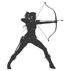 Silhouette Woman Archery Athlete in action full body black color only