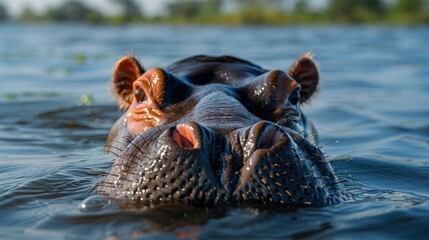 Fototapeta premium Hippo soaking in water. Hippopotamus looking at the camera.