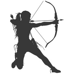 Silhouette Woman Archery Athlete in action full body black color only