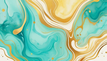 Abstract marble background with gold and turquoise colors suitable for luxury marketing materials, fashion design, and social media graphics