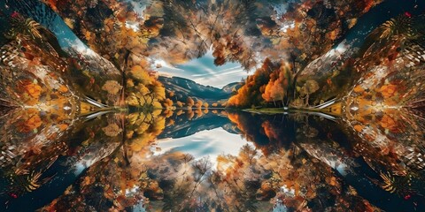 Symmetrical Autumn Reflections in Mountain Lake