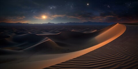 Starry Night Sky Over Desert Dunes at Twilight