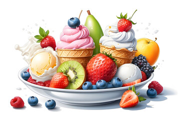 Multicolored ice cream isolated on white background