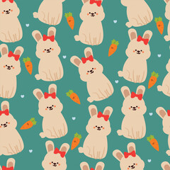 Obraz premium seamless pattern cartoon bunny and carrot. cute animal wallpaper for textile, gift wrap paper