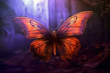 Vibrant Orange Butterfly with Ethereal Purple Backdrop