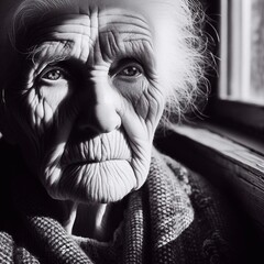 An elderly woman is sad