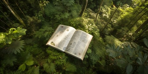 Encyclopedia Nestled in Sunlit Forest Clearing
