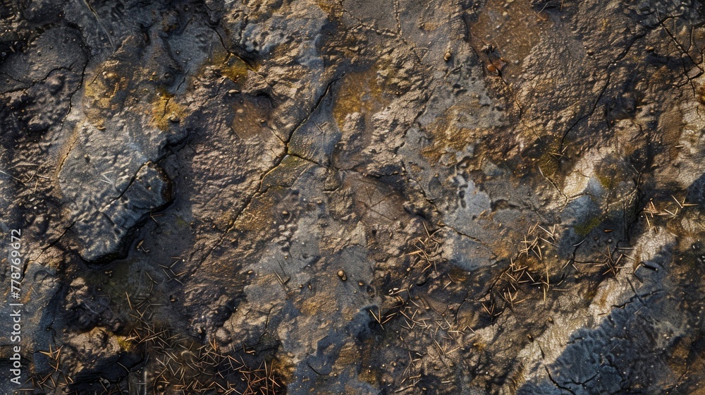 Poster Close up of a rugged gray rocky surface showing intricate textures and patterns perfect for natural backgrounds