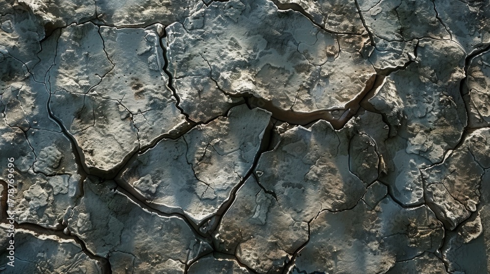 Aufkleber detailed image of dried cracked earth with intricate network of cracks and small puddle reflections