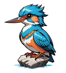 Kingfisher cute funny cartoon kawaii clipart colorful watercolor bird animal pet illustration