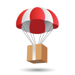 Parachute gift box package aerial post delivery emblem icon vector illustration