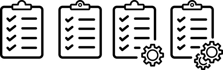 Set of linear icons of checklist as a service document, worksheet, questionnaire, order or agreement symbol - obrazy, fototapety, plakaty