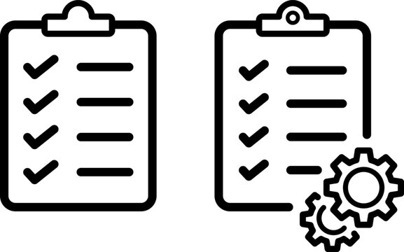 Linear icons of checklist as technical service concept