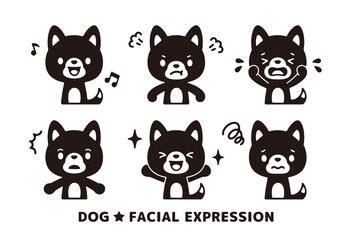 set of illustrations of various expressions of cute dog silhouettes