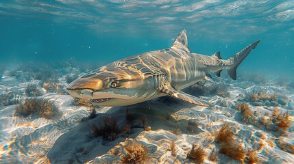 Sharks swim in shallow waters in search of prey